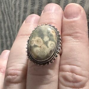 oval ocean jasper gemstone ring